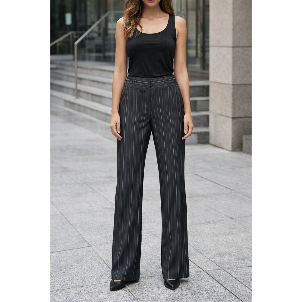 Worthington Dress Pants Womens Size 8 Black White Pinstripe Wide Leg Office Work
